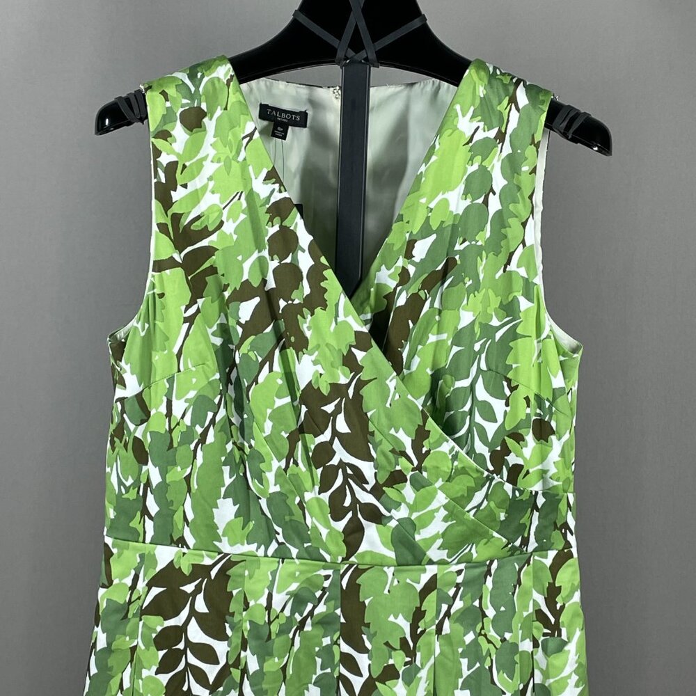 NEW Talbots Dress Womens 8 petite green brown floral fit flare preppy - Picture 2 of 9